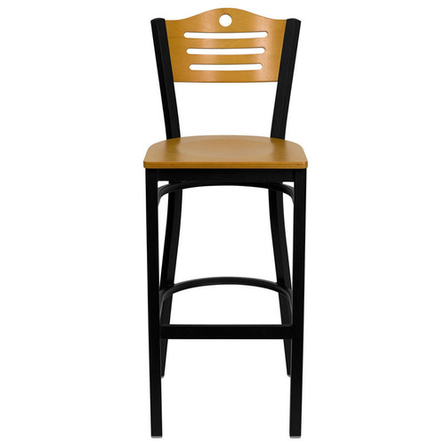  Flash Furniture Natural Wood Slat Back Bar Stool with Black Metal Frame 