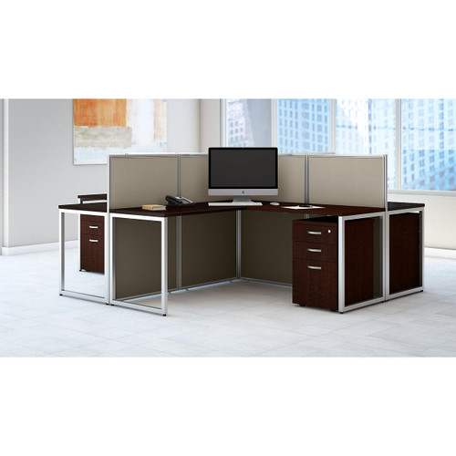  Bush Business Furniture Easy Office 4 User L Shaped Cubicle Desk with Drawers and 45H Panels 