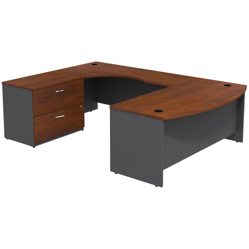  Bush Business Furniture Series C Bow Front Left Handed U Shaped Desk with 2 Drawer Lateral File Cabinet 