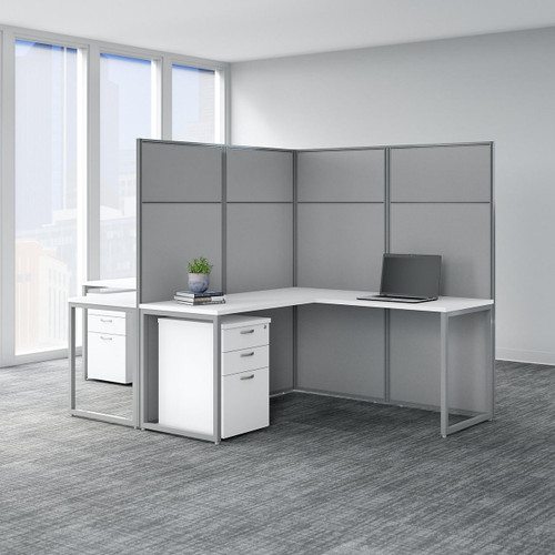  Bush Business Furniture Easy Office 2 Person L Shaped Cubicle Desk with Drawers and 66H Panels 