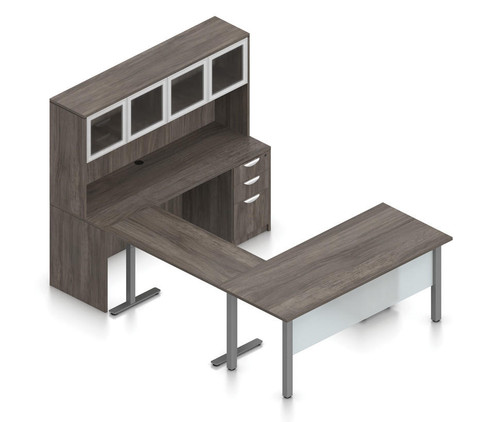  Offices To Go Superior Laminate Ergonomic U-Desk with Hutch and Storage 