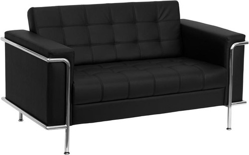  Flash Furniture Lesley Tufted Black Loveseat with Encasing Frame 