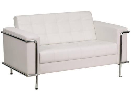  Flash Furniture Lesley Tufted White Loveseat with Encasing Frame 