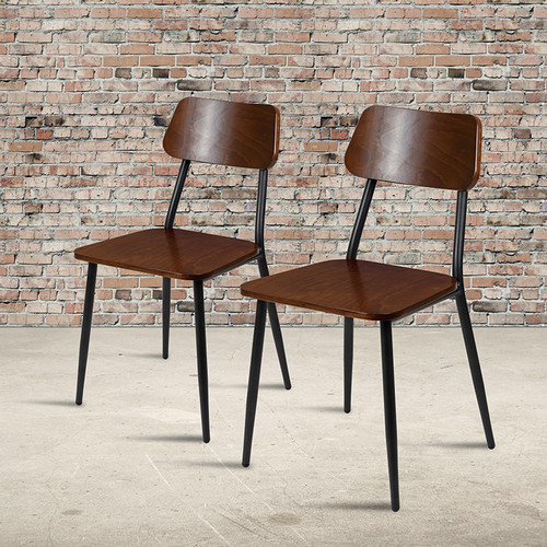  Flash Furniture Stackable Industrial Dining Chair with Gunmetal Steel Frame and Rustic Wood Seat (2 Pack!) 