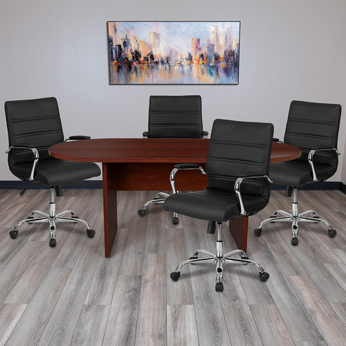  Flash Furniture Mahogany Conference Room Table and Black Chairs Set 