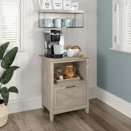 Bush Business Furniture Bush Furniture Key West Small Coffee Bar with Drawer in Washed Gray 