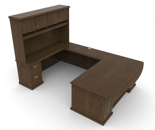 Global Total Office Global Philadelphia Traditional Wood Veneer Bow Front U-Desk 