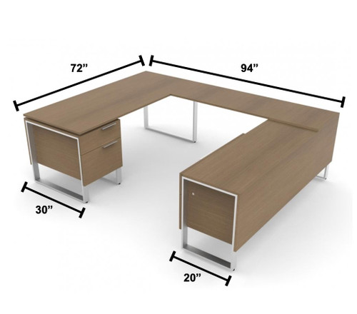 Global Total Office Global Foundations Contemporary Wood Veneer U-Shaped Executive Desk 