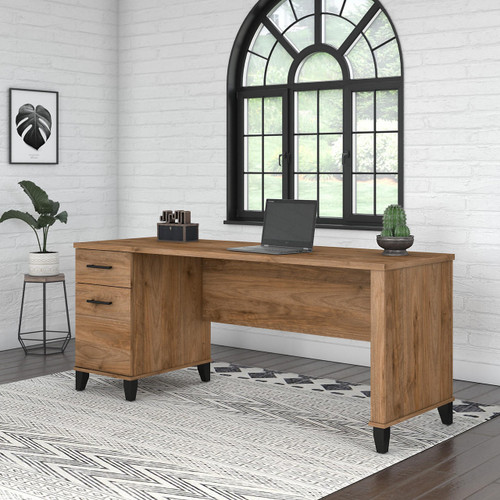 Bush Business Furniture Bush Furniture Somerset 72W Office Desk with Drawers in Fresh Walnut 