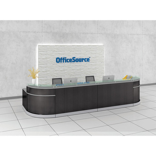  Office Source Cosmo Large Contemporary Curved Side Reception Desk with Floating Glass Transaction Counter 