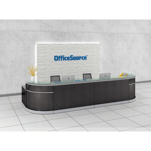 Office Source Cosmo Large Contemporary Curved Side Reception Desk with Floating Glass Transaction Counter