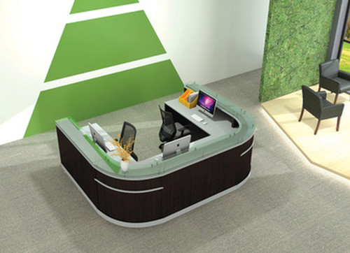 Office Source Cosmo 2 Person Curved Guest Reception Desk with Floating Glass Transaction Counter