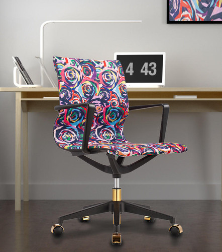 Eurotech Seating Eurotech Elizabeth Sutton Wynwood Designer Rose Patterned Upholstery Chair with Black and Gold Accents