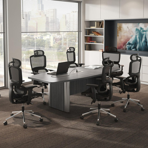  Office Source 8' Boat Shaped Conference Table with Silver Base Accents PLELP236 (Available with Power!) 