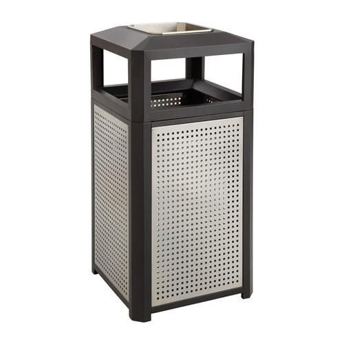 Safco Products Safco Evos Series Steel Waste Receptacle with Ash Tray 9933BL 