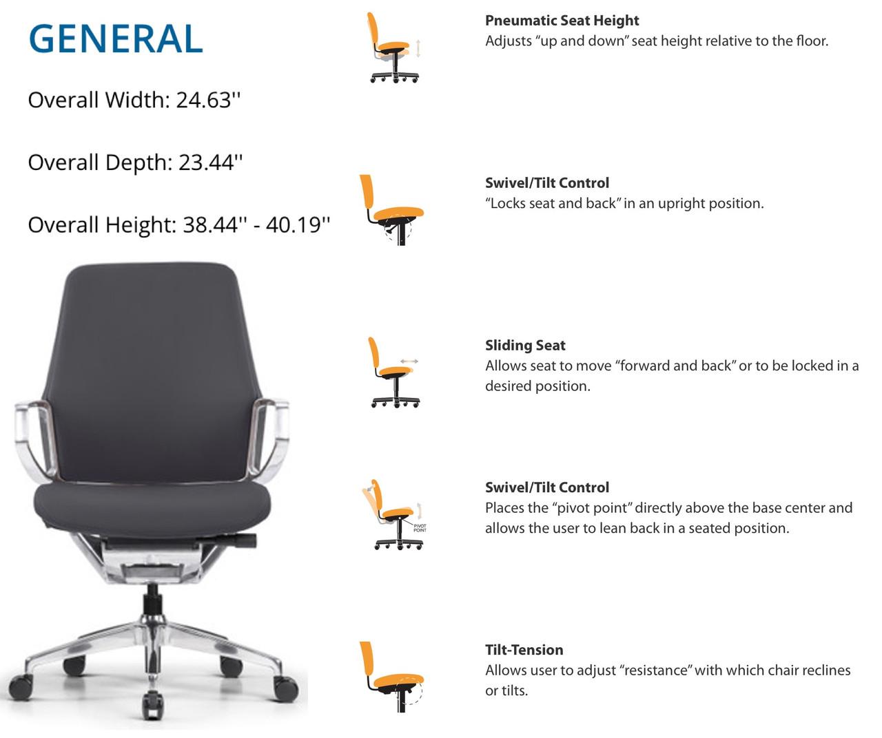  Office Source Veneto Executive Mid-Back Chair with Polished Aluminum Frame 301ML 