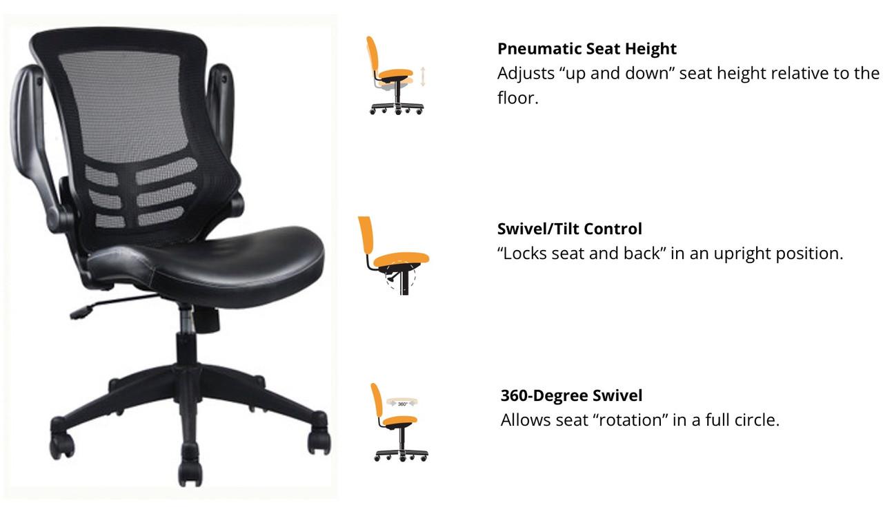 Office Source Serene Collection Flip Arm Task Chair with Mesh Back OSTW8011LBK