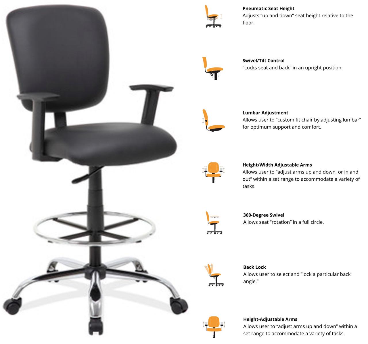  Office Source Task Force Collection Easy Clean Task Stool 6801FPFRA 