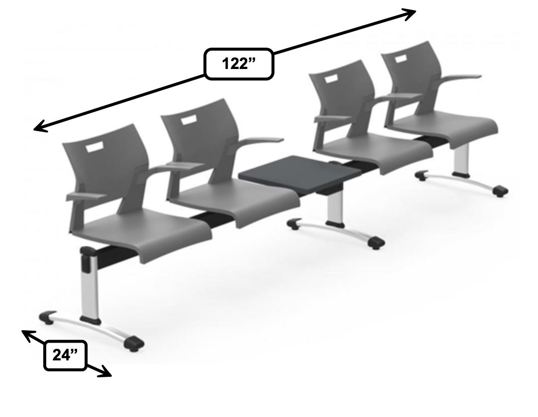 Global Total Office Global Duet 4 Person Beam Chair with Power Outlets and Table DUT504