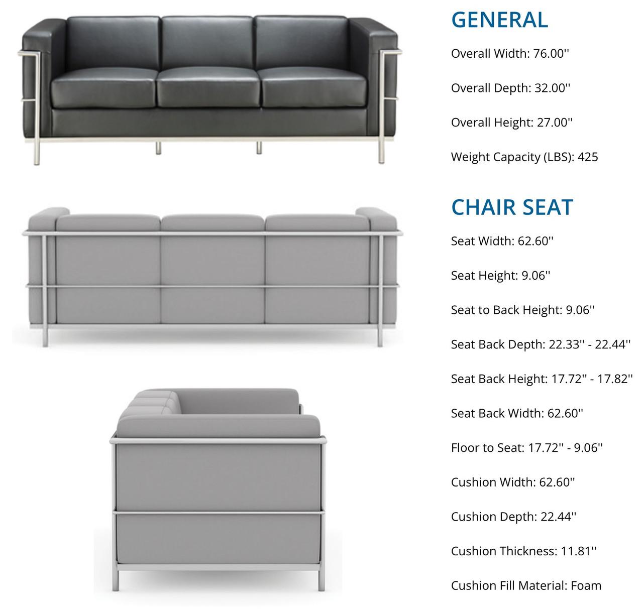 Office Source Madison Collection Antimicrobial Sofa with Metal