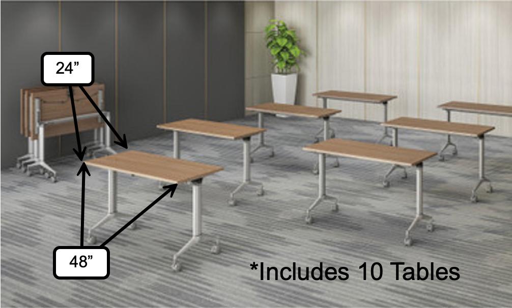  Office Source 10 Piece 48" x 24" Flip Top Training Table Package OST26 
