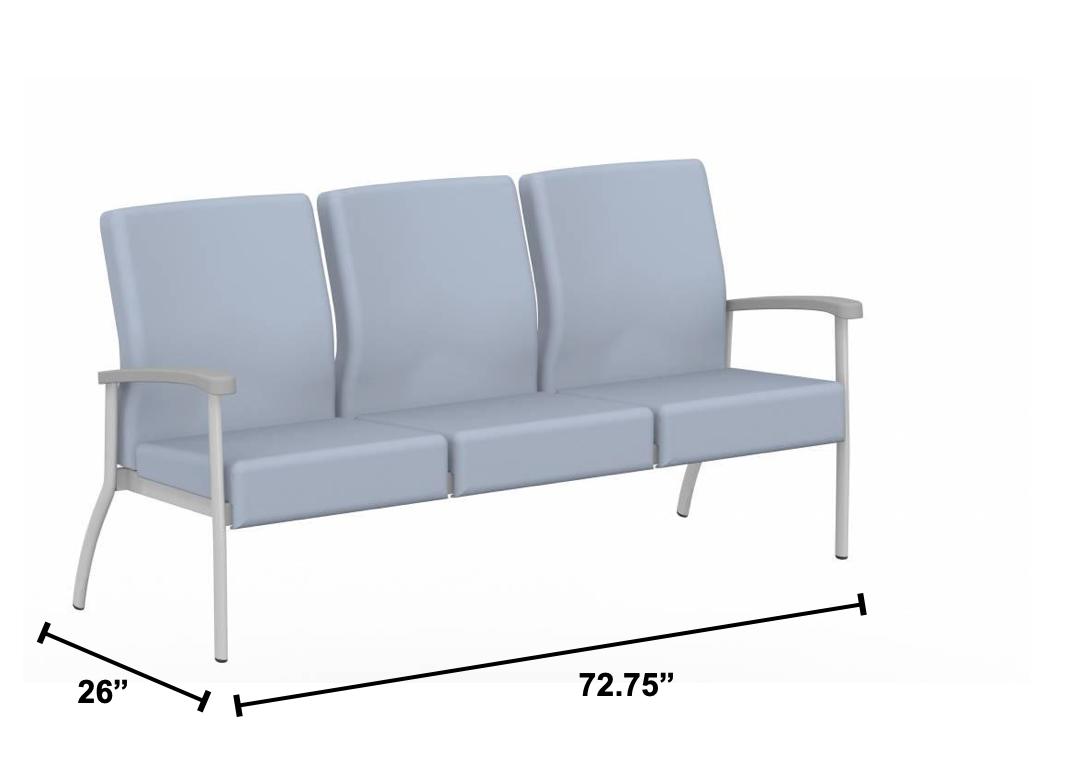 Global Total Office Global Care Belong Collection 3 Person Healthcare Vinyl Guest Bench GC4233 