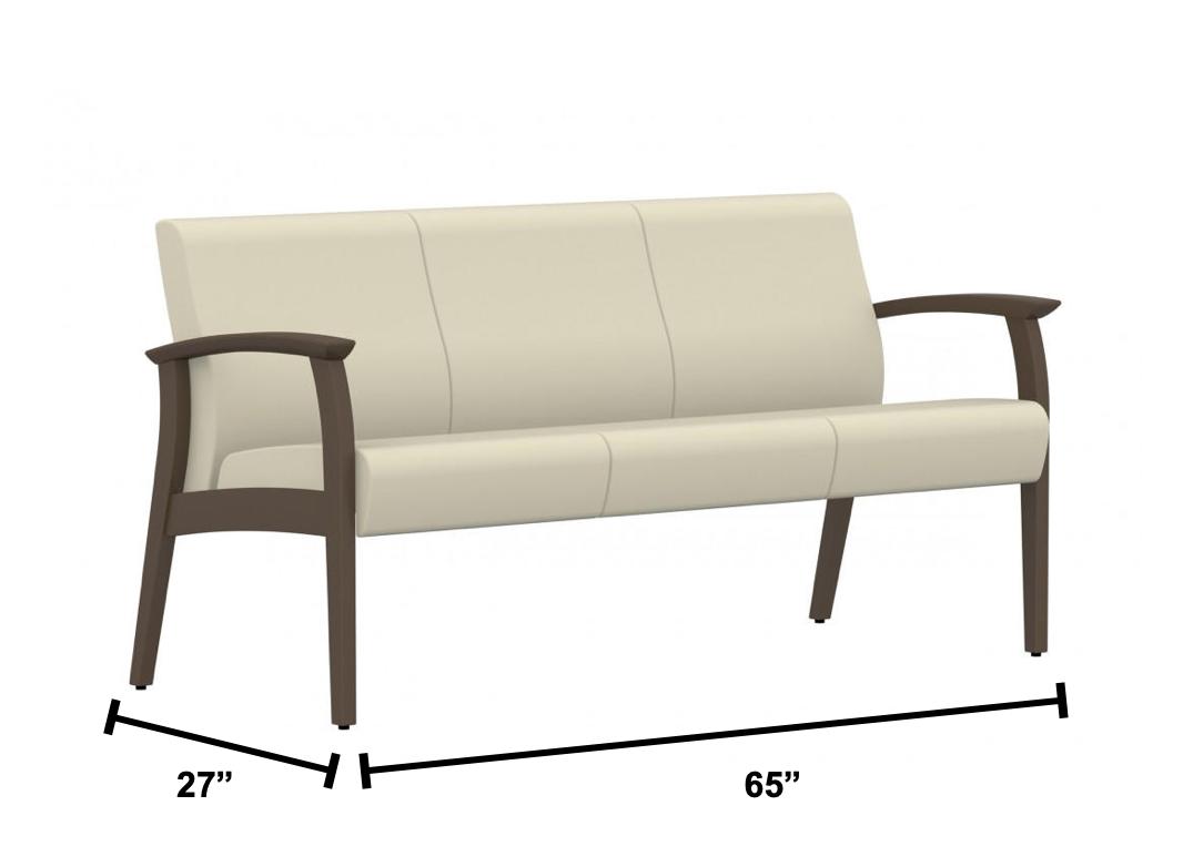 Global Total Office Global Care Primacare Collection Healthcare Vinyl 3 Seat Guest Bench with Wood Frame GC3624W 