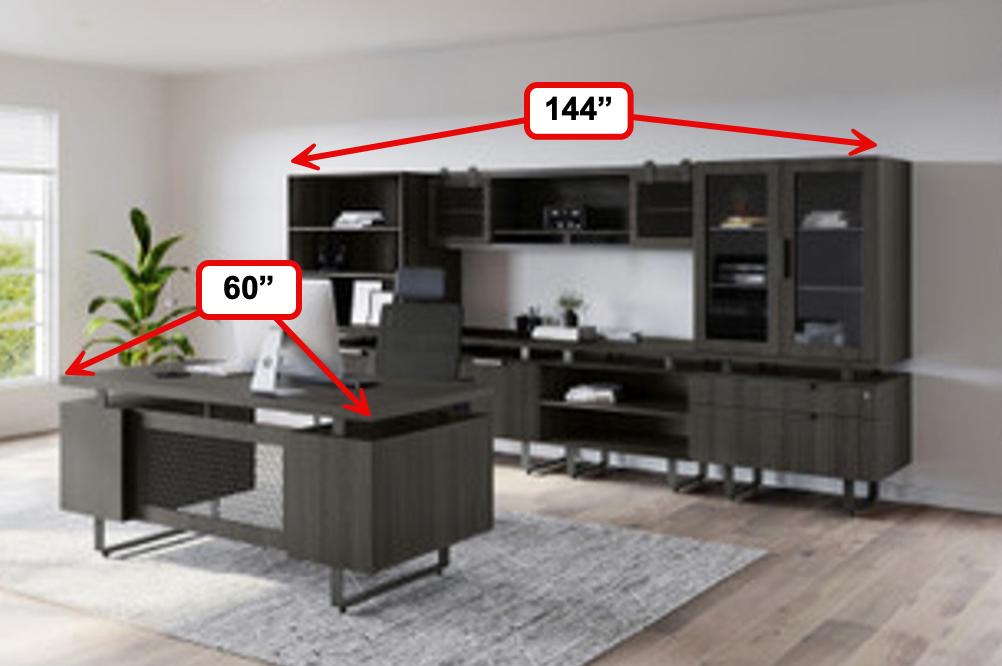  Office Source Palisades Executive Workstation with Wall Cabinet Configuration 