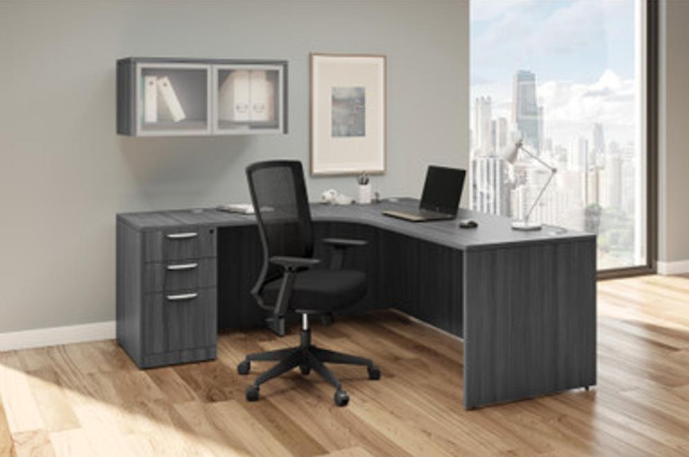  Office Source OS Laminate L-Desk with Wall Mount Hutch OSTYP308 