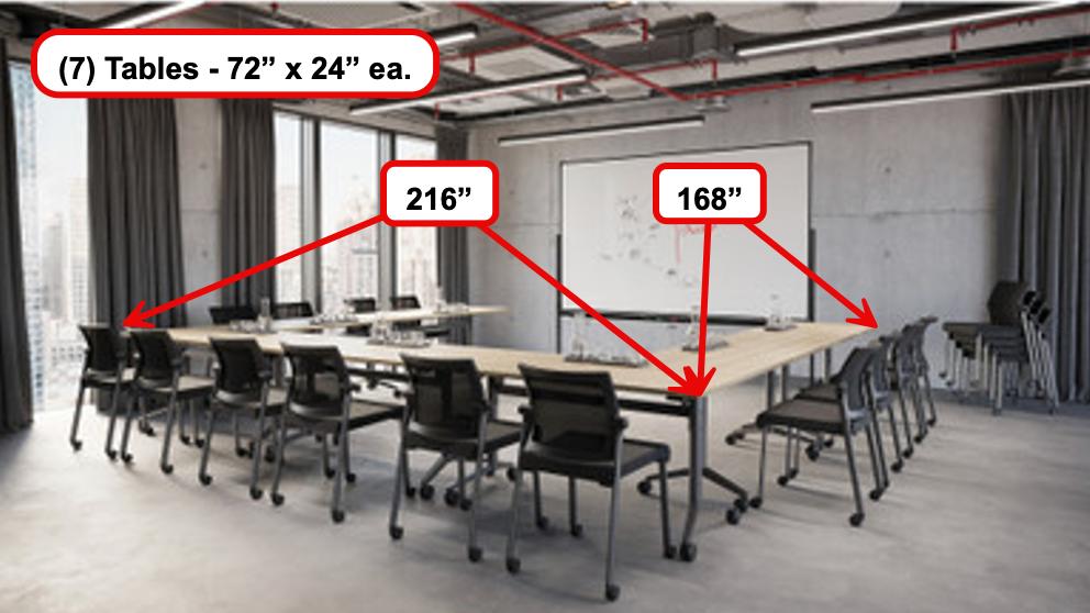  Office Source 7 Piece Modular U-Shaped Flip Top Training Room Table Configuration OSTYP320 