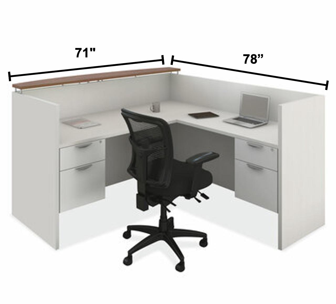  Office Source 71"W x 78"D L-Shaped Reception Desk with Floating Transaction Counter OS97 