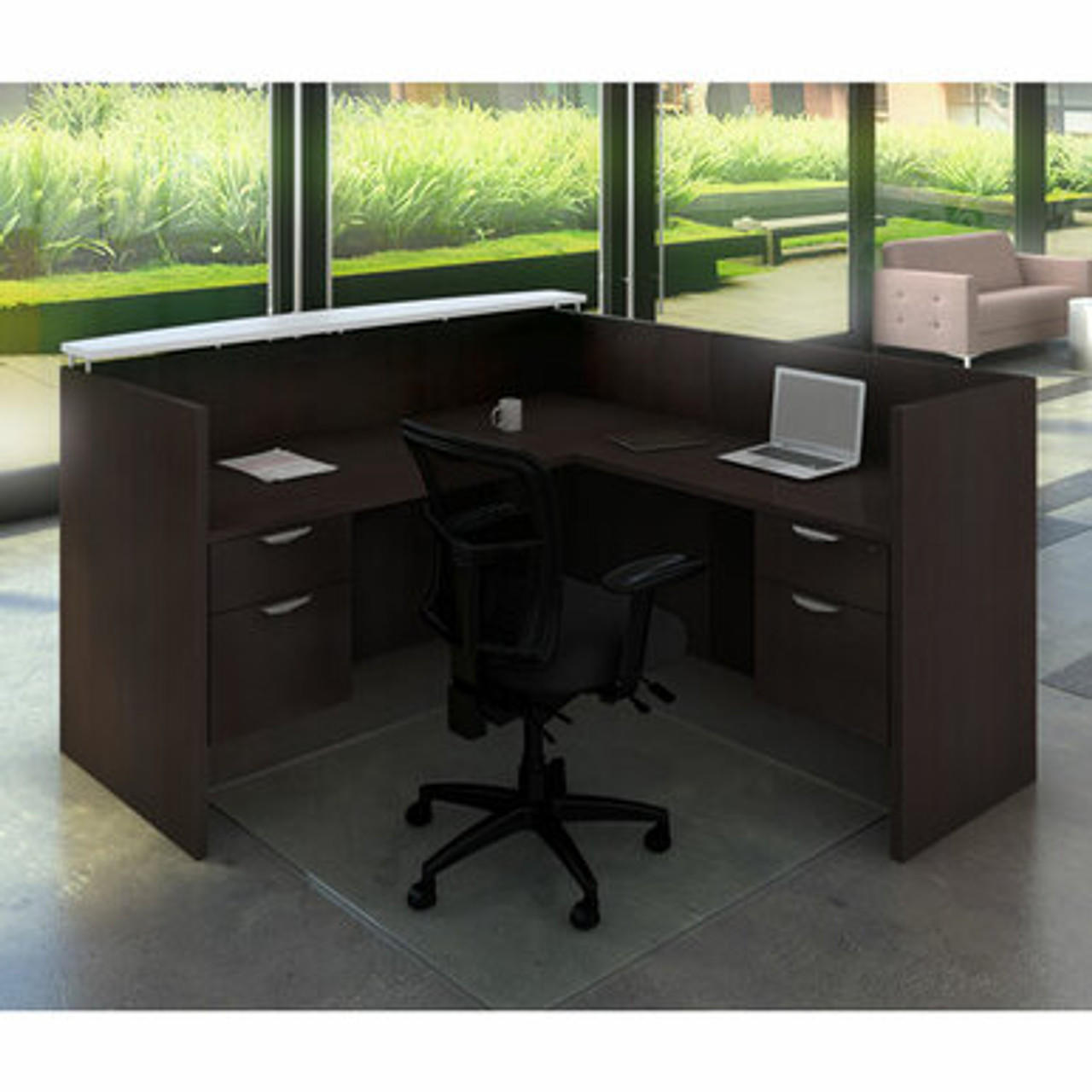  Office Source 71"W x 78"D L-Shaped Reception Desk with Floating Transaction Counter OS97 