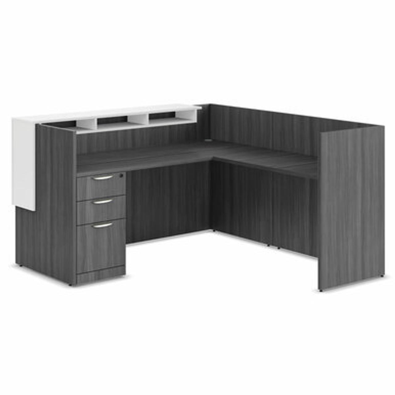 Office Source OS Laminate 71"W x 72"D Two-Tone L-Shaped Reception Desk