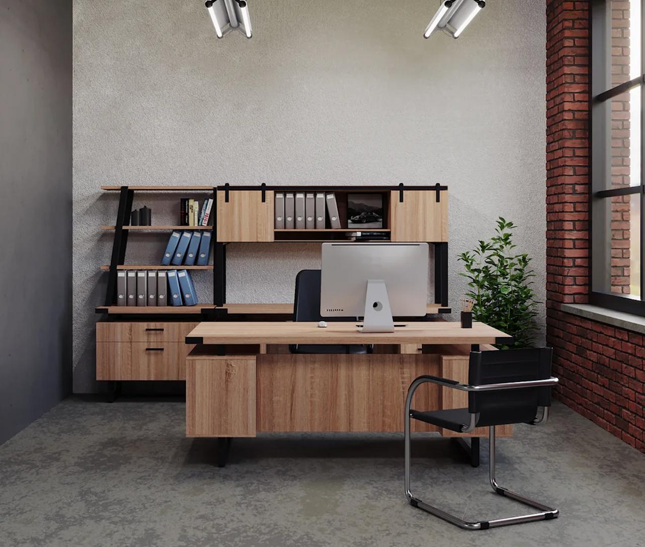 Safco Products Safco Mirella Collection Modern Industrial Executive Desk Package 