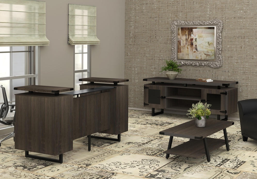 Safco Products Safco Mirella Reception Desk with Coffee Table and Low Wall Cabinet Package 