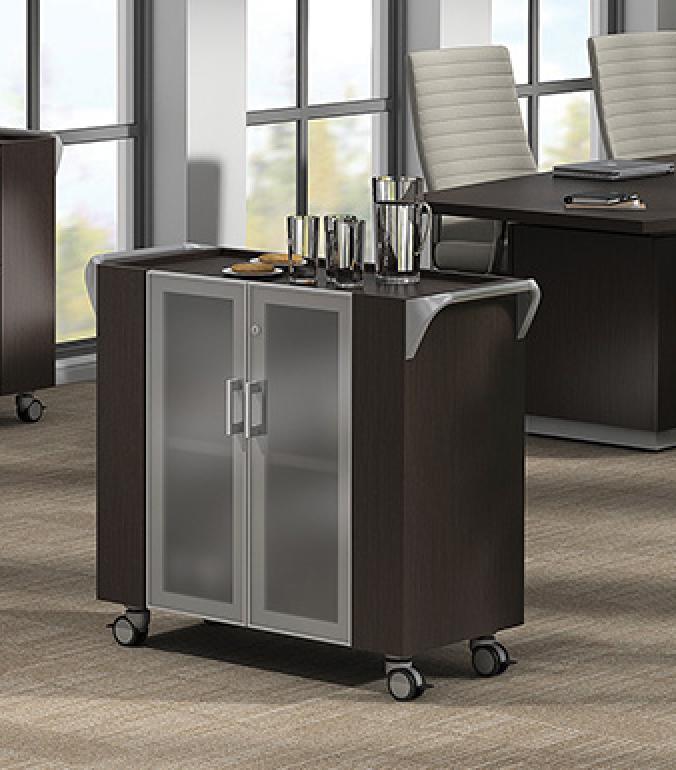 Global Total Office Global Zira Mobile Serving Cart with Glazed Doors 