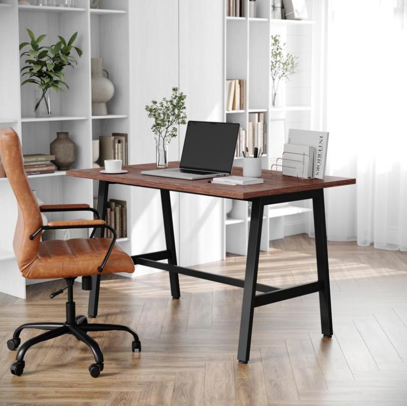 Flash Furniture Redmond 48x30 Walnut Writing Desk with Steel A-Frame