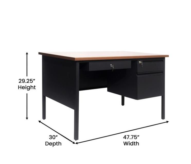  Flash Furniture Cambridge 30x48 Steel Frame Pedestal Desk with Walnut Top 