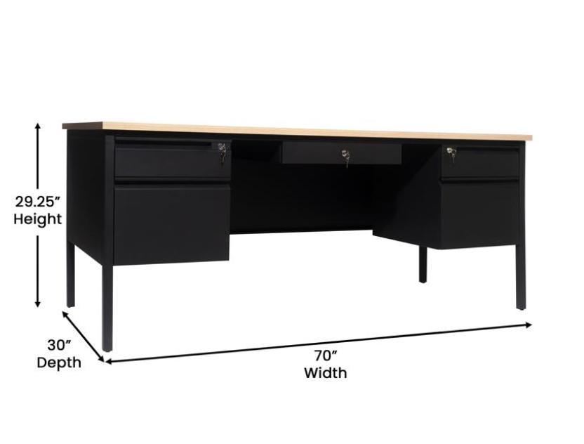  Flash Furniture Cambridge 30x70 Double Pedestal Desk with White Oak Top 