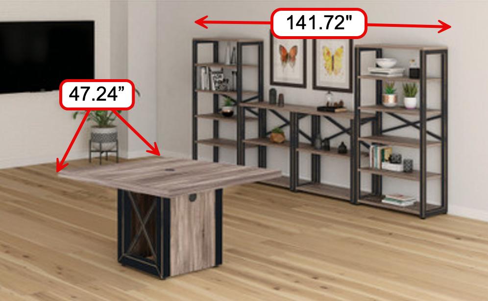  Office Source Riveted Collection Square Meeting Table and Bookcases Set 