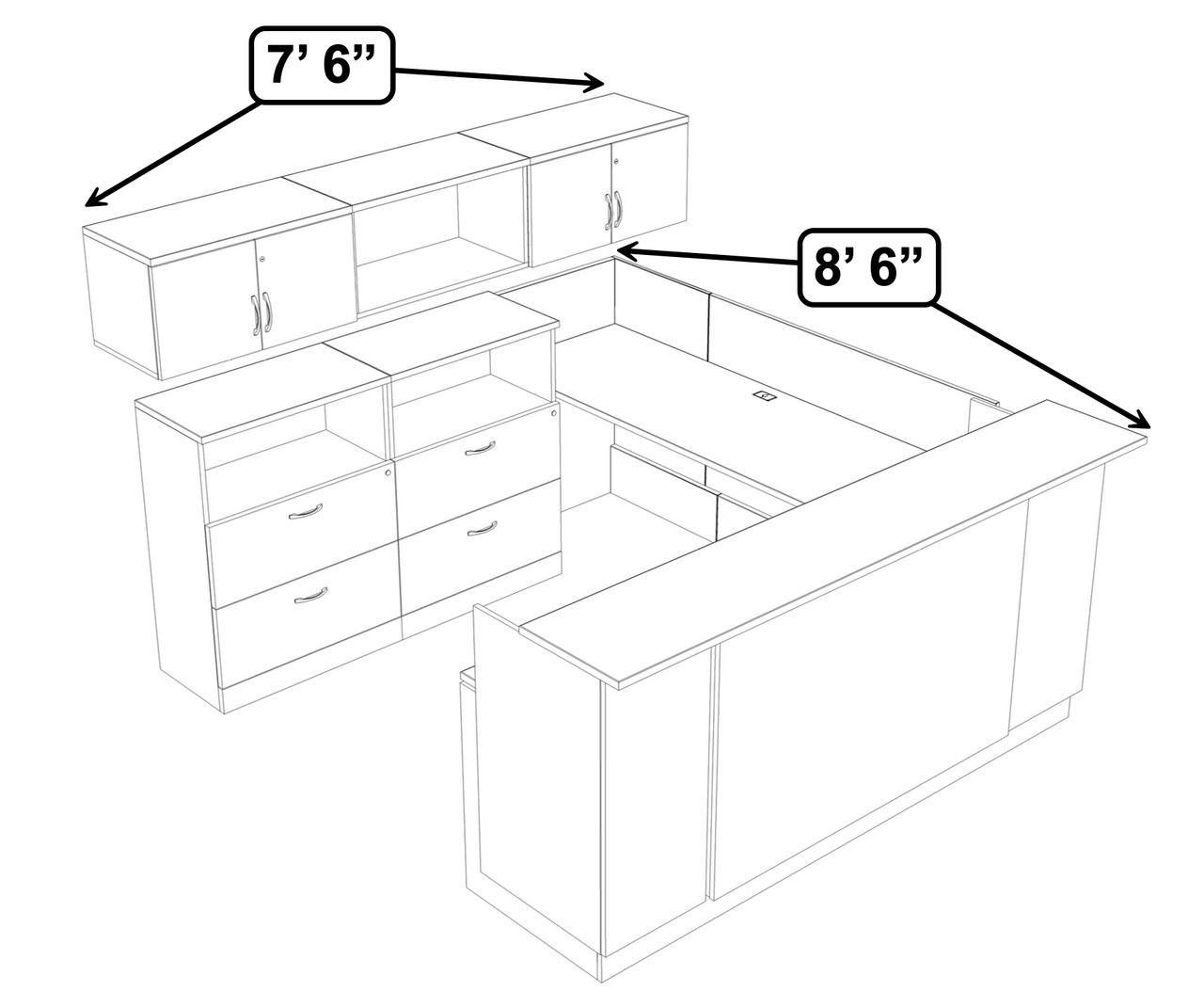 Global Total Office Global Zira Series U-Shaped Reception Area Command Center ZRA524R 