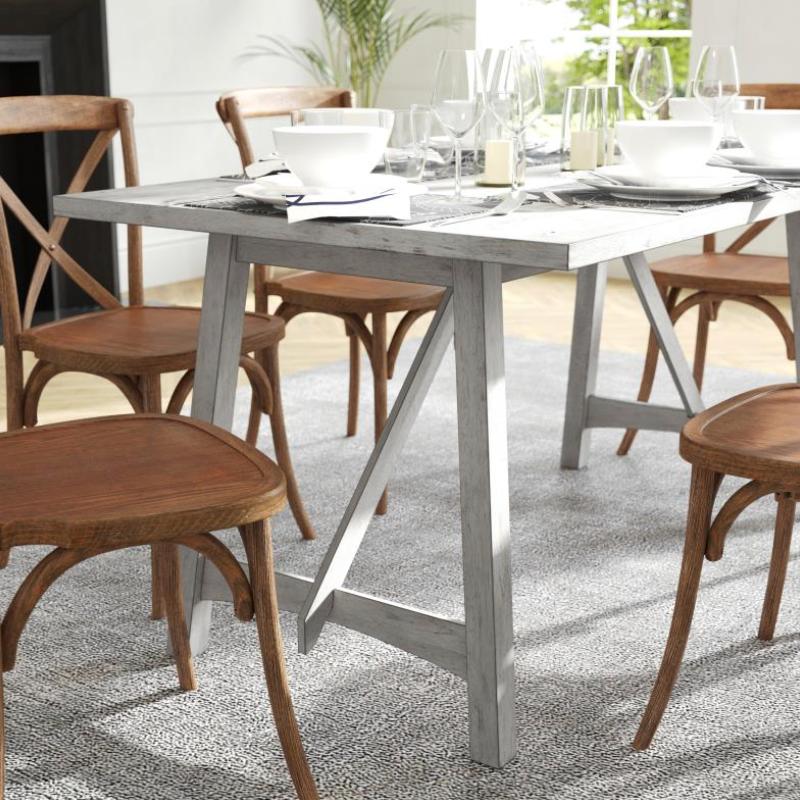  Flash Furniture Everly 60" Commercial Grade Antique White Wood Trestle Base Farmhouse Dining Table 