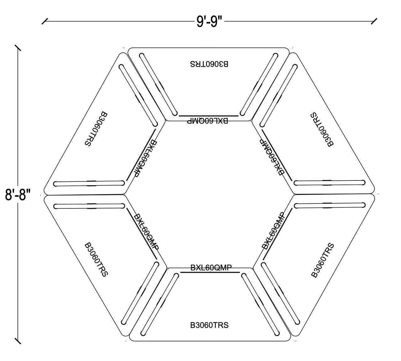 Global 6 Piece Fixed Top Bungee Collection Hexagon Table