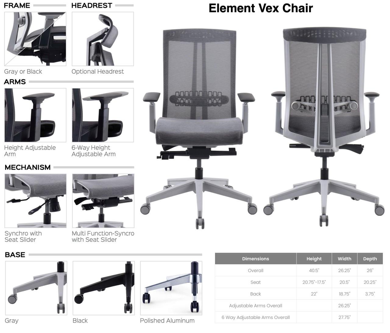 Element Contract Furniture Element Vex Advanced All Mesh Ergo Tasking Chair R80MS 
