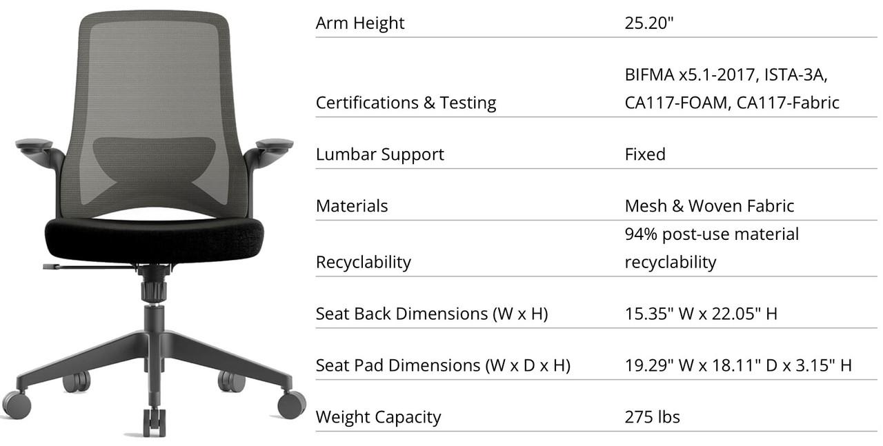 Right Angle Products Right Angle Charlie 2.0 Black Mesh Ergonomic Task Chair with Flip Arms FCC2TBBKF 