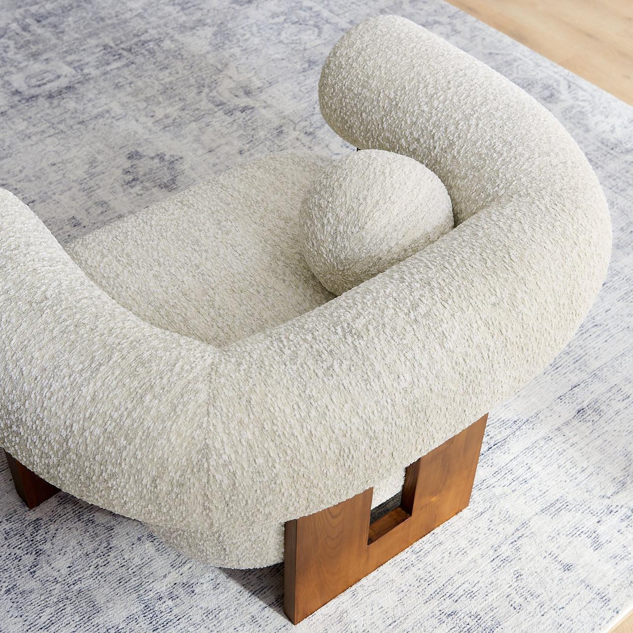 Modway Jace Boucle Pearl Upholstered Armchair with Wood Accents