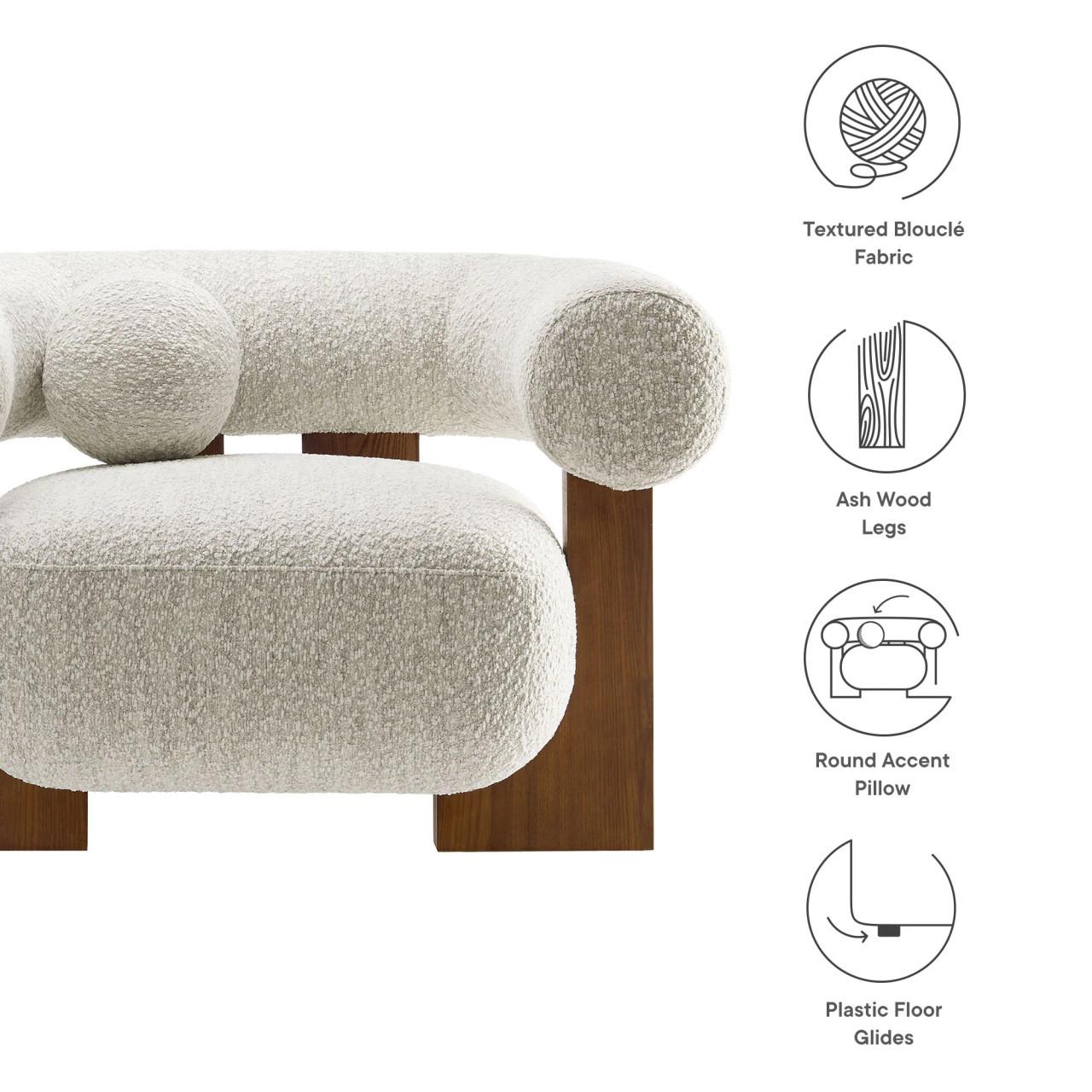  Modway Jace Boucle Pearl Upholstered Armchair with Wood Accents EEI-6996 