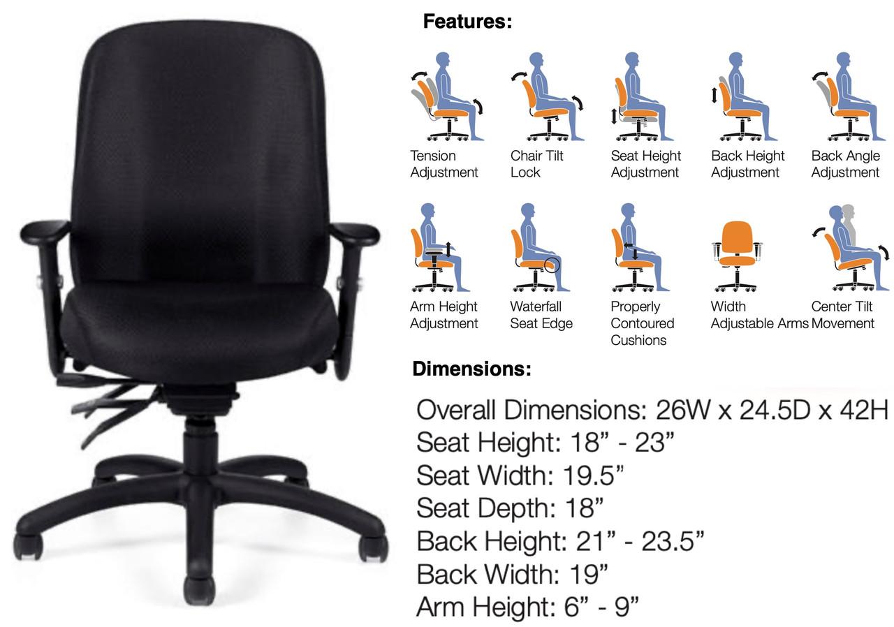 Offices To Go Upholstered Multi-Function Task Chair with Arms OTG11710 (Fabric & Vinyl Options!)