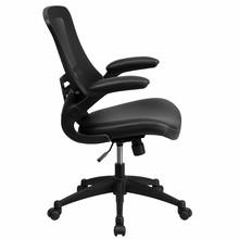  Flash Furniture Black Mesh Office Chair with Leather Seat and Flip Arms 