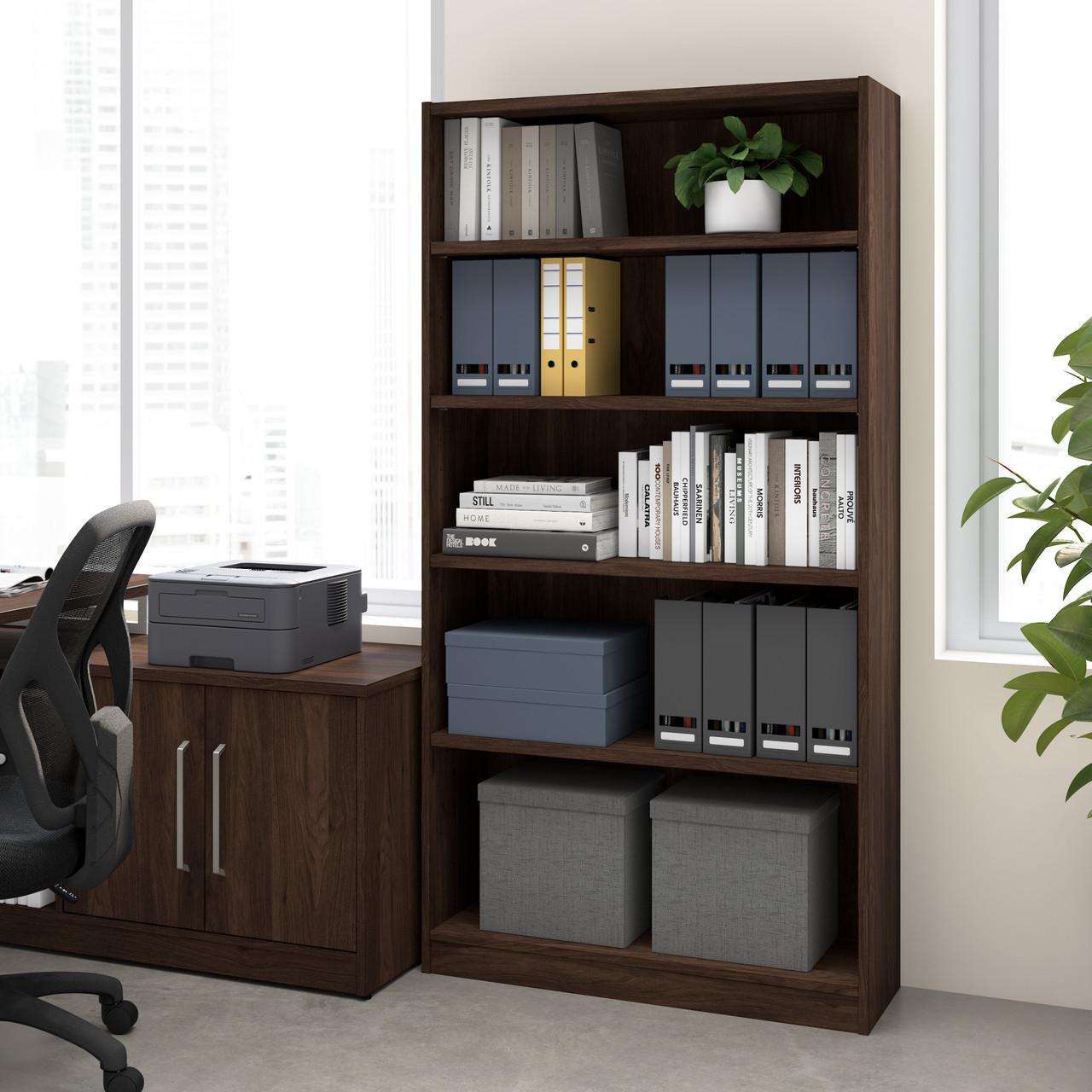 Bush Business Furniture Vista Tall 5 Shelf Bookcase In Black Walnut